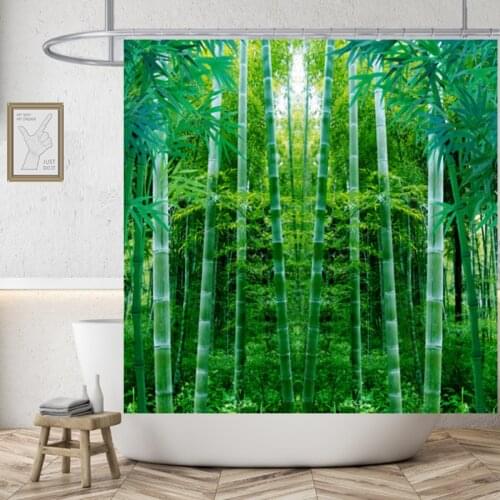 Bamboo Waterproof Polyester Fabric Bathroom Shower Curtain Green Trees Landscape Bridge Home Decor Washable Cortinas De Ducha