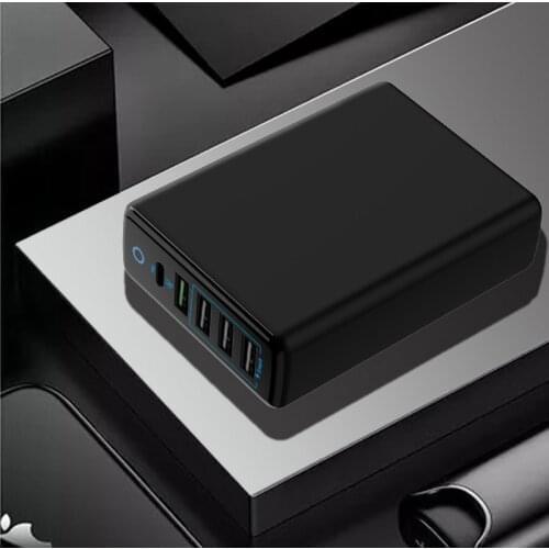 ILEPO 60W 6 Ports USB Charger PowerPort QC3.0 PD3.0 USB A USB C Fast Charger For iPhone 12 11 pro iPad Tablet Samsung Plug Cable
