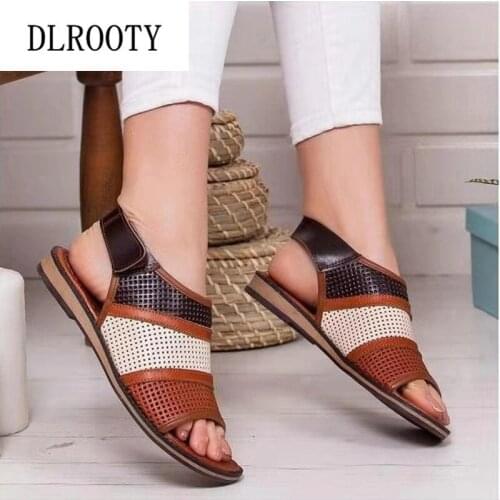 Women Sandals Shoes New Summer Fashion Hollow Peep Toe Rome Slip-On Non-slip Woman Slides Solid Casual Female Plus Size 35-43