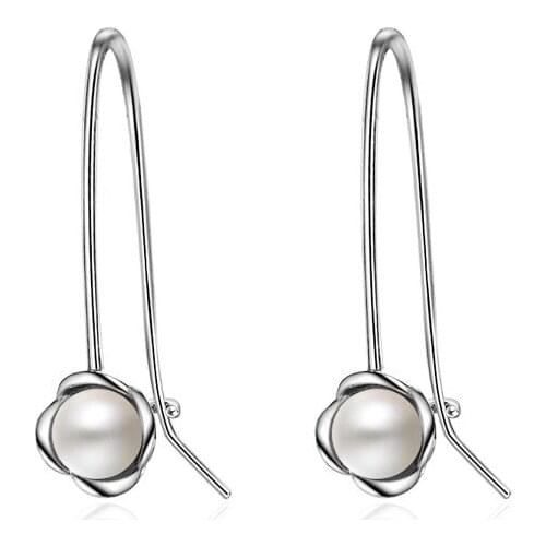 New Fashion pearl Flower Female Gift 925 Sterling Silver Ladies`dop Earrings for Women Jewelry Gift Cheap Wholesale
