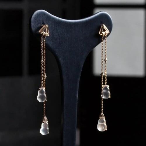 Inspired design luxury elegant charm ladies silver jewelry inlaid natural ice chalcedony tassel earrings