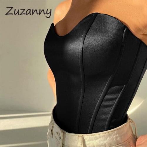 Zuzanny Satin Sexy Corset Tops Women Black Off Shoulder Casual Summer Strapless Bustier Outfits Ladies Tube Crop Tops