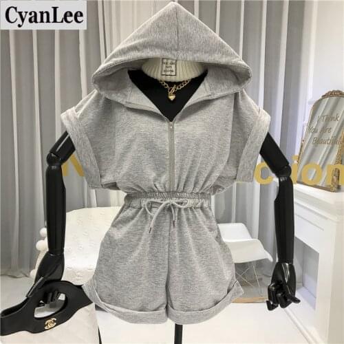 Cyanlee Jumpsuit Women Summer Loose Casual Romper Women Streetwear Hooded Short Sleeve Playsuits Fashionable Women Clothing