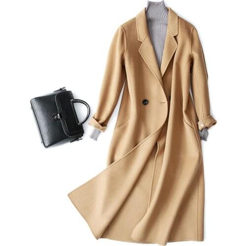 Women New 2020 100% Wool Coat Long Double-side Wool Womens Coats Cashmere Female Jacket Autumn Winter Overcoat WYQ1244 's s