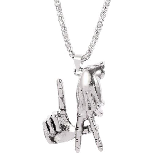 Hip Hop Victory Gesture V Pendants Necklaces Men Cool Fashion Vintage Silver Color Long Chain Necklace Jewelry 2021 Hot Sale