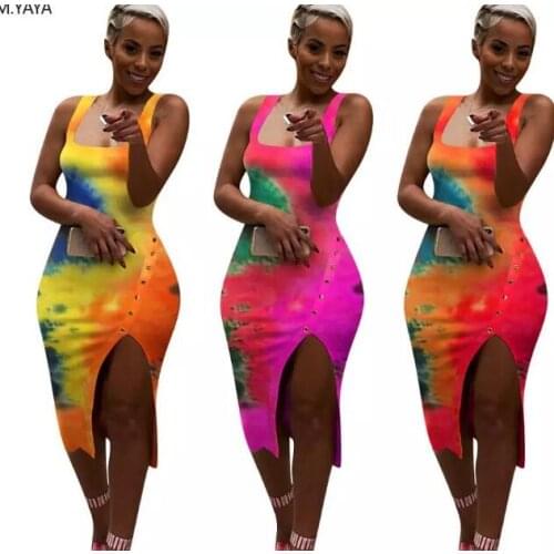 Casual Tie Dye Print Strapless Split On Summer Beach Boho Dress Women Sexy Backless Bandage Evening Party Club Dresses Vestidos