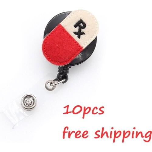 10 pieces/lot free shipping RX pill retractable nurse ID badge card reel