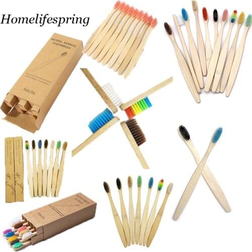 10PCS Colorful Toothbrush Natural Bamboo Tooth Brush Set Soft Bristle Charcoal Teeth Eco Bamboo Toothbrushes Dental Oral Care