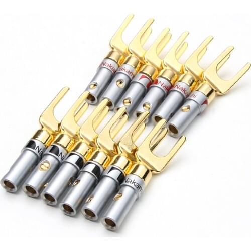12PCS Gold Plated Copper Banana Plug Grade Interpolation U- type Screw Audio Speaker Cable Wire Connectors