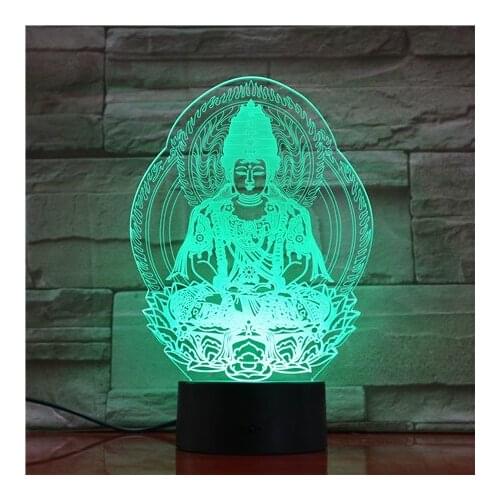3D Led Lamp Religions Home Bedside Decorative Buddha Statue USB Mood Light Multicolor Table Lighting 688