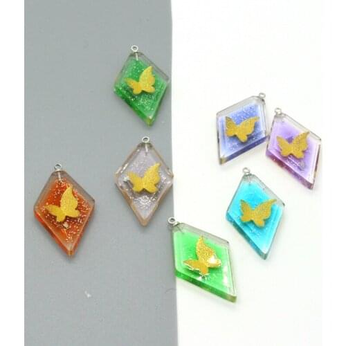 5pcs Rhombus Gold Glitter Butterfly Earring Resin Charms Diy Crafts Mixing Color Geometric Pendants For Earrings Jewelry Make