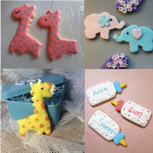 7pcs/set Stainless Steel Cartoon 3D Cookie Cutter Animal Shape Giraffe Elephants Cookie Moulds DIY Biscuit Molds Sugar craft