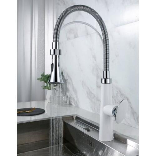 Free Ship chrome White clour pull out kitchen spray faucet mixer tap New Single hole deck mounted Oval style