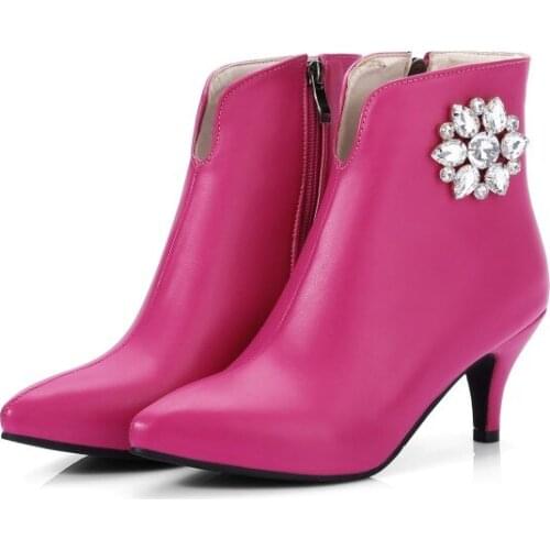 Big Size 9 10 11-17 boots women shoes ankle boots for women ladies boots shoes woman winter Water drill flower side zipper