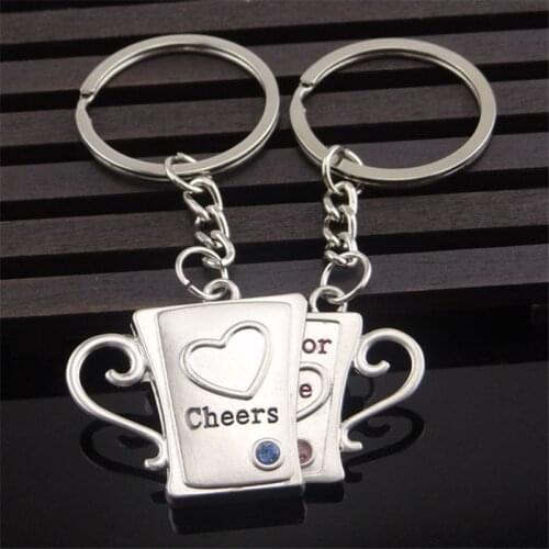 Keyring 1 Pair Hot Selling Couple Forever Love Coffee Cup Heart Engraved Key Chains Keyrings Symbol Key Holder Lovers Keychain
