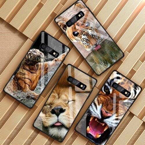 Lion tiger Fashion Lovely Animal Tempered Glass Phone Case For Samsung Galaxy A6 A6S A8 A8S J6 J8 2018 S8 S9 S10 PLUS NOTE 8 9