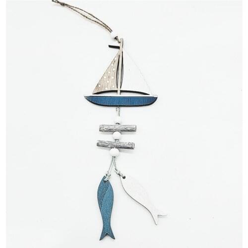 2021 Marine Style Wooden Pendant Ocean Wind Crafts Small Fish Boat Innovative Accessory Wall Hanging Decoration Pendant
