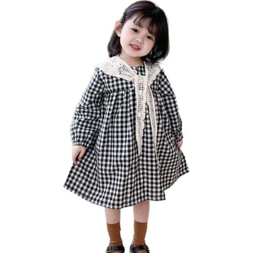 New Girls Dress Childrens Cotton Dress Childrens Plaid Dress Bow Baby Girls Cotton Dress Childrens Wear
