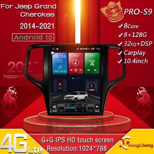 For Jeep Grand Cherokee 2014-2021 car intelligent multimedia player radio GPS navigation 10.4 inch, Android 10.0 version