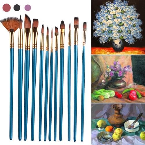 Hot Sale 6/10Pcs/set Nylon Hair Blue Wooden Handle Oil Brush Student Watercolor Painting Pen Drawing Art Tool Home DIY Accessory