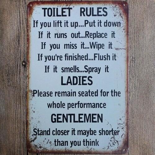 Toilet Rules Vintage Style Metal Sign Iron Painting for Indoor & Outdoor Home Bar Coffee Kitchen Wall Decor 8 X 12 Inch