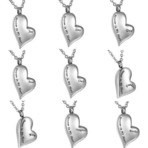 IJD8032 " Forever In My Heart " Stainless Steel Human Ashes Keepsake Cremation Urn Necklace of Loved One