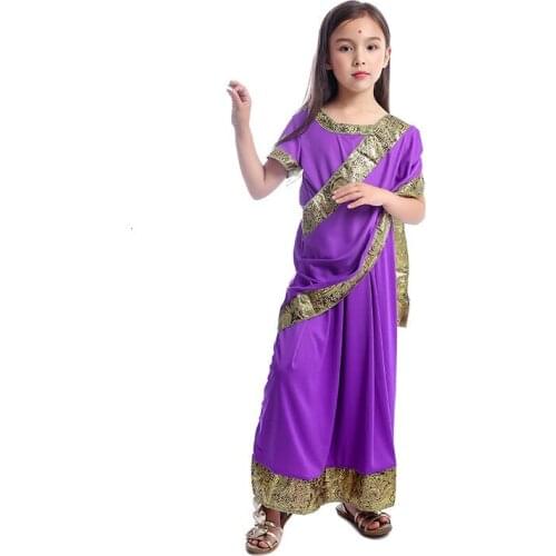 Indian sari girls cosplay children children saree Indian bollywood princess masquerade Halloween party jumpsuit clothes