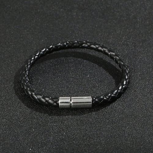 JUNWEI PU Leather Bracelet Simple Style Woven Magnetic Buckle Mens Bracelet Jewelry Mens Jewellery