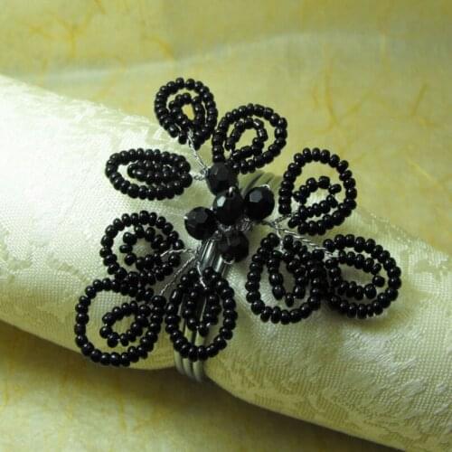 Black beads napkin ring, glass napkin holder