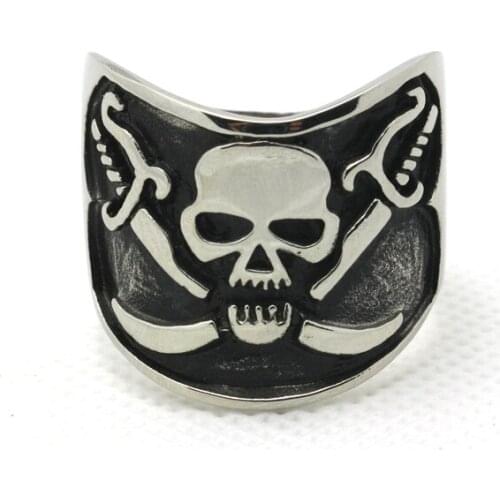 316L Stainless Steel Gothic Style Double Sword Skull Ring Top Quality Polishing Ring