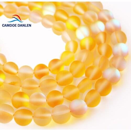 CAMDOE DANLEN Frosted Glitter MoonStone Round Beads Austria Yellow Crystal 6 8 10 12MM Fit Diy Beads Jewelry Making Wholesale