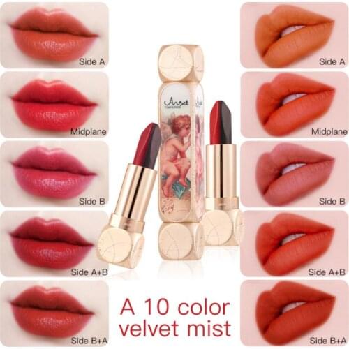 Angel 10 Colors Matte Lipstick Silky Full Color Waterproof Non-Stick Cup Easy to Color One Lipstick Moisturize Lip Makeup TSLM2