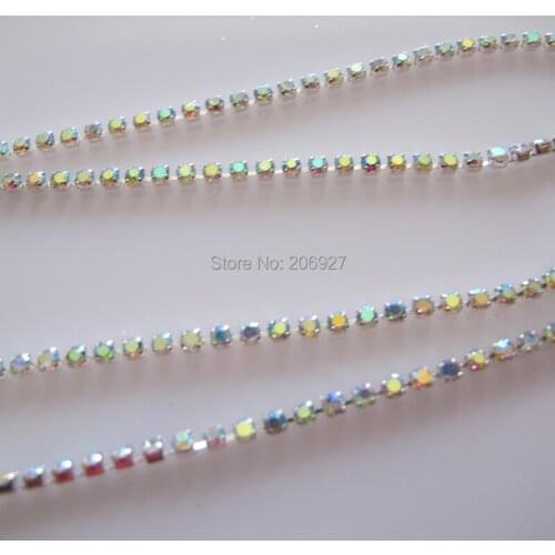 MDA-19 144pcs of Rhinestone Silver and Crystal AB Rhinestone Chain Nail Deco