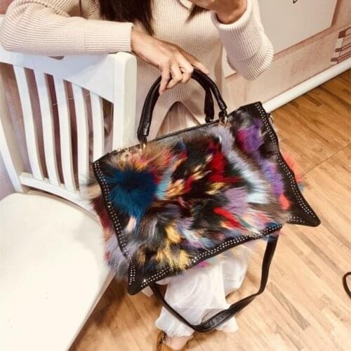 Fur Colorful Women Rabbit Handbag Party Packing Shoulder Bags Pu Leather Crossbody Bag Sac Main Femme New Designer Casual Totes
