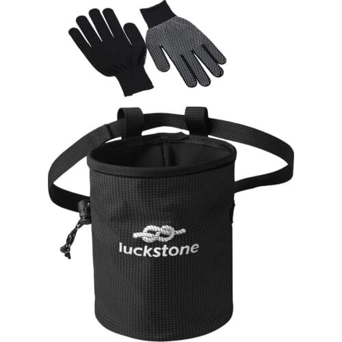 Climbing Chalk Bag with Belt + 2pcs Anti Slip Gloves for Climbing Bouldering Gymnastics Weight Lifting