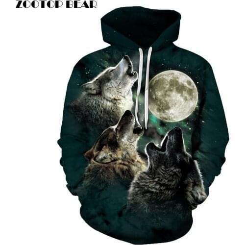 Wolf Printed Mans Hoodies Tracksuit 3D Hooded Sweatshirts Autumn Spring Pullover Fashion Tracksuits Animal Brand Quality Outwear