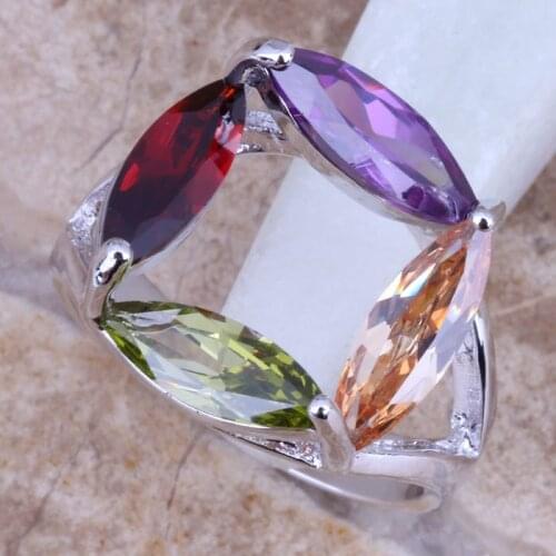 Noblest Multicolor Brown Morganite Silver Plated Ring Size 6 / 7 / 8 / 9 R0219