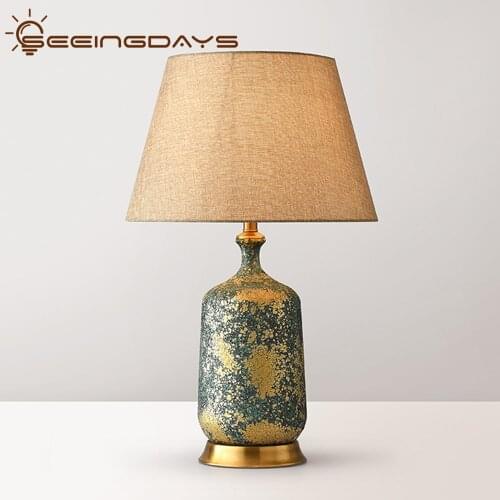 New Chinese Style Glaze Ceramic Table Lamps for Bedroom Bedside Lamp for Hotel Study Room Desk Lamp EU Plug Home Deco