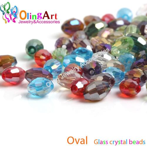 OlingArt 100pcs 6*8MM Multicolored plated mixed 96 faceted Beads Oval crystal glass bead DIY choker necklace jewelry making 2019