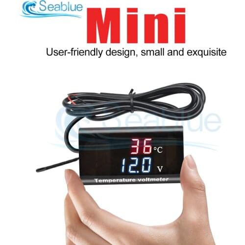 DC 12V 0.28 inch Dual Display LED Digital Temperature Sensor Voltmeter Thermometer Voltage Meter Tester For Car Motorcycle