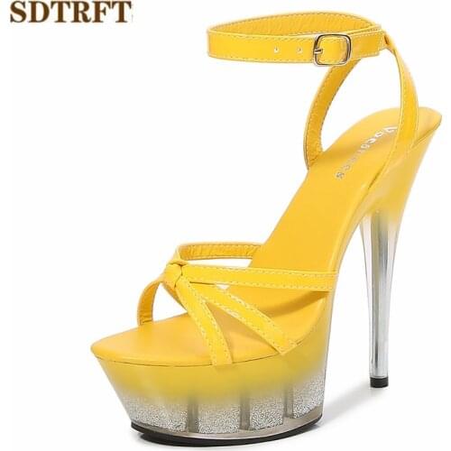 SDTRFT Buckle PINK Stilettos 15cm Thin Heels Sequins Platform diamond Tassels SM sandals shoes woman Wedding pumps zapatos mujer