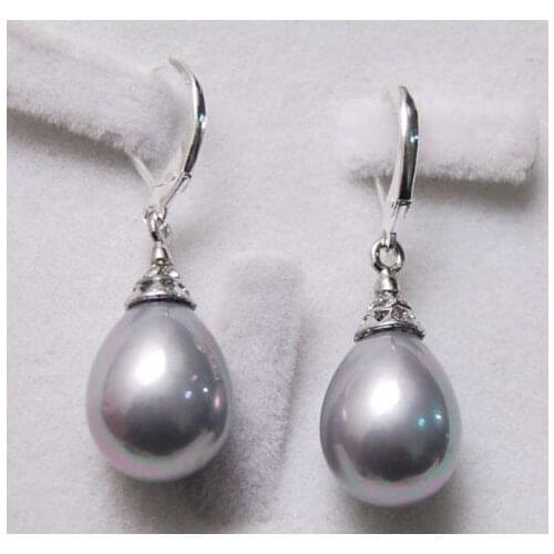 Free shipping charming 12X16mm grey shell pearl teardrop earrings eardrop high quality fashion women jewelry BV106
