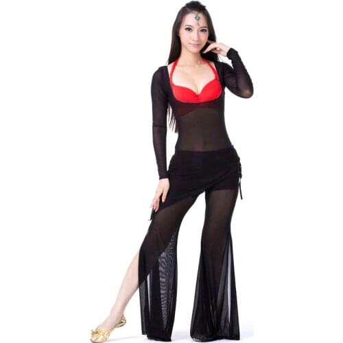 Chiffon Belly Dance Top Pant 2 Pieces For Practice Summer Belly Dancing Clothes Costume Set For Adult