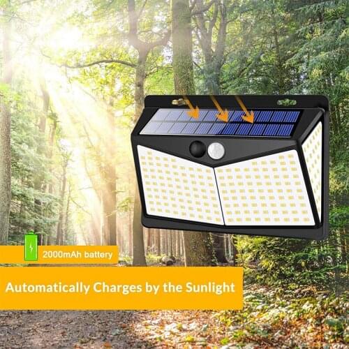 Solar Lights Outdoor 208 Leds IP65 Waterproof Wireless Motion Sensor Light 270 ° Wide Angle Wall Lights Solar Lamp With 3 Modes