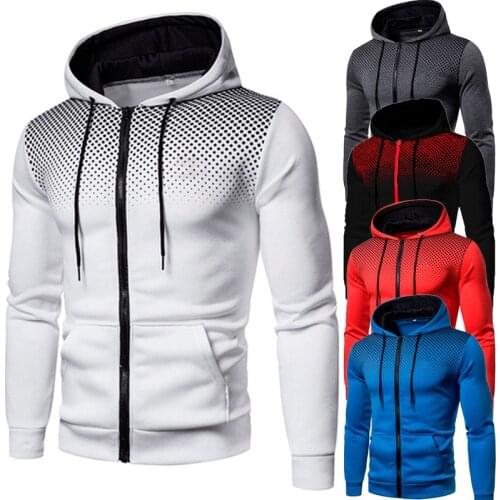 New Fashion Mens Hoodies Streetwear Zipper Hoodie Men Outerwear Solid Color Man Casual Hoody polka dot Sweatshirts For Male