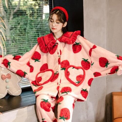 Thick Warm Flannel Pajamas Sets For women Winter Pajama Set Long Sleeve Full Trousers Female pyjama Girl Sleepwear pijamas pjs