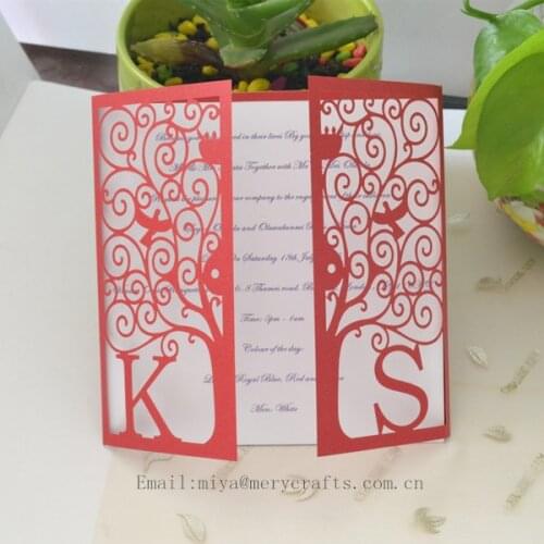 Unique invitation cards for wedding, red&blue laser cutting customized wedding invitations