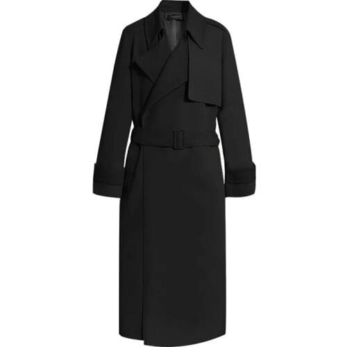 Windbreaker Womens Spring Autumn New British Style Solid Color Lapel Long-sleeved Lace-up Temperament Jacket Overcoat Fashion