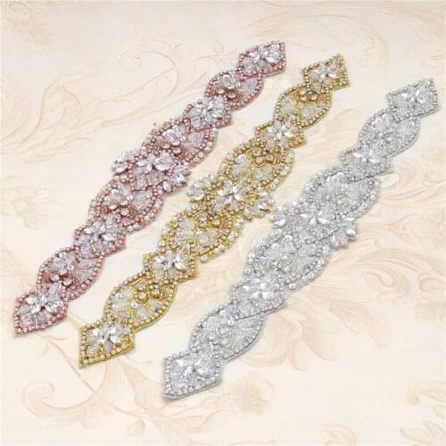YANSTAR (5Pcs) Wholesale Rhinestones Appliques Accesssory Sew On Bridal Sash Rose Gold Crystal Iron On Bridial Sash YS827