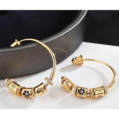Zlxgirl jewelry luxury brand mixed color cubic zircon copper wedding stud earrings jewelry fashion women Gold color earings Ears